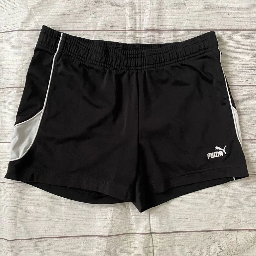 Puma sport lifestyle women S pull on athletic shorts w/ elastic waist B&W